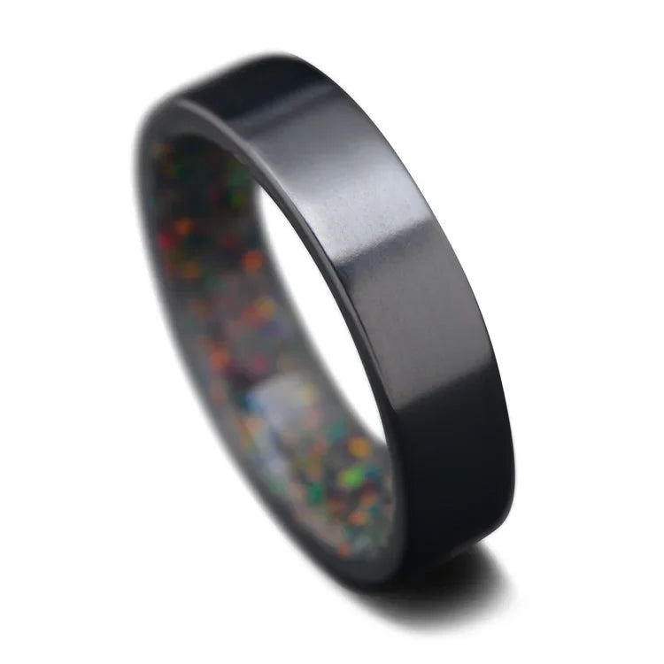 Black Titanium Men's Wedding Band with Black Fire Opal Sleeve Black Titanium Men's Wedding Band with Black Fire Opal Sleeve
