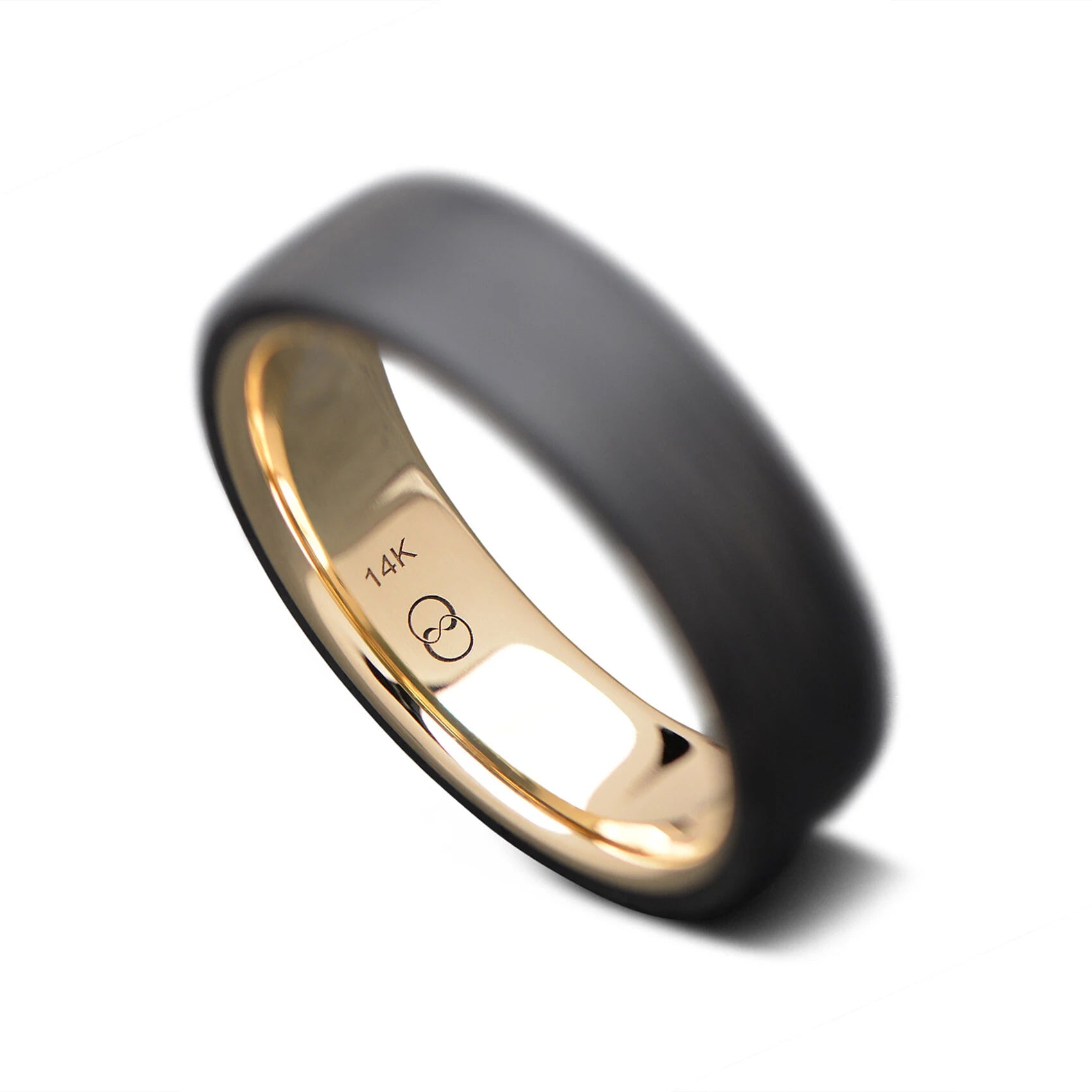 Carbon Fiber Wave ring with 14K Yellow Gold Sleeve Men's Wedding Band