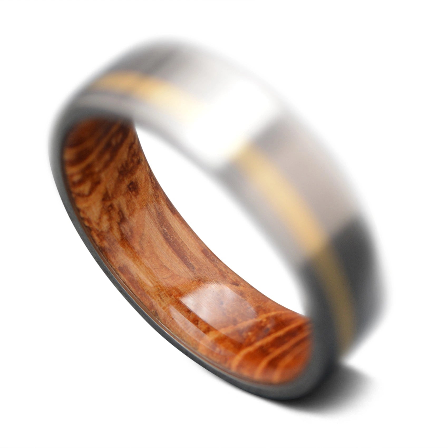 Titanium Men's Wedding Band with 14KY Gold & Whiskey Barrel Oak 7mm