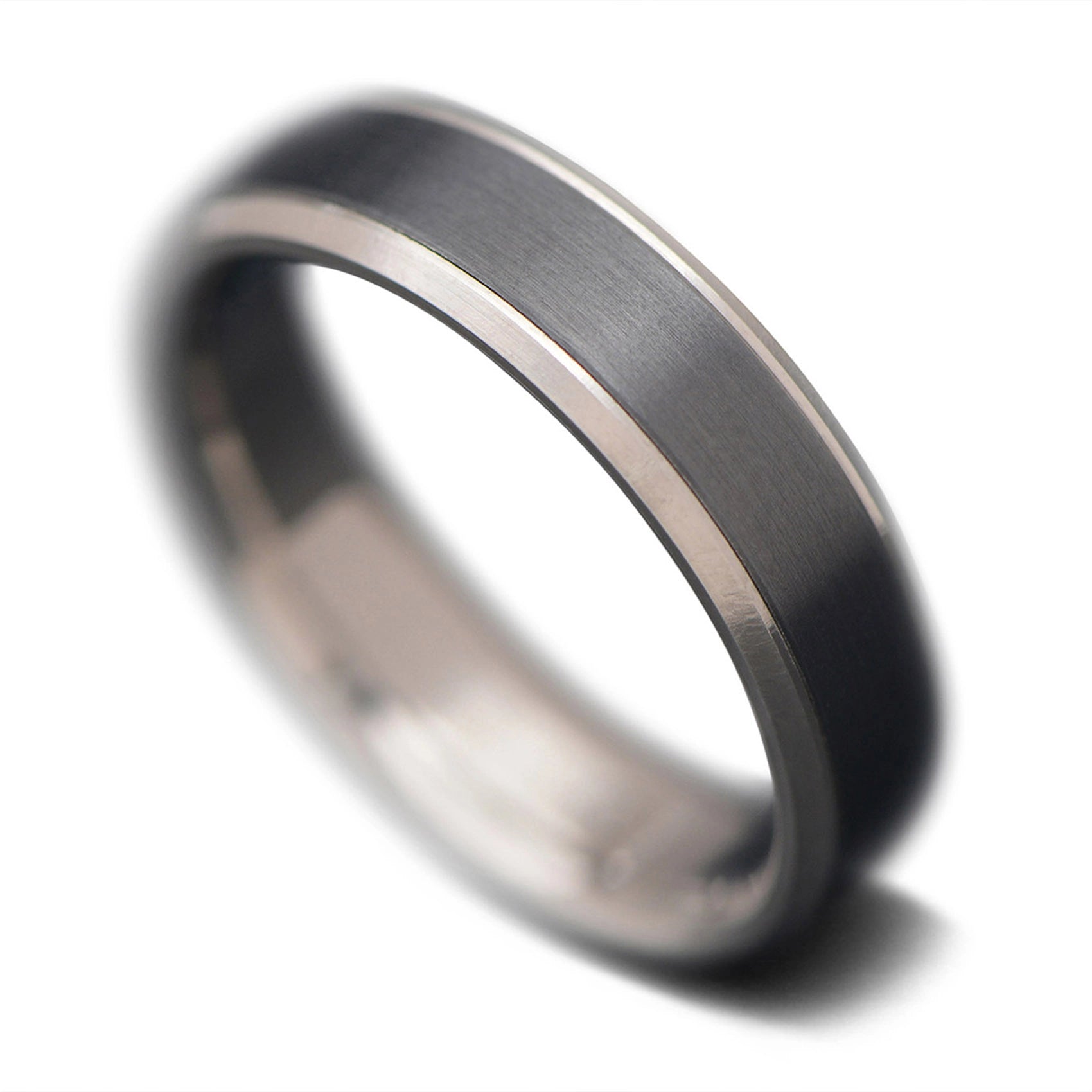 Unique Titanium Wedding Band with Black Zirconium Inlay | 6mm | Bevel
