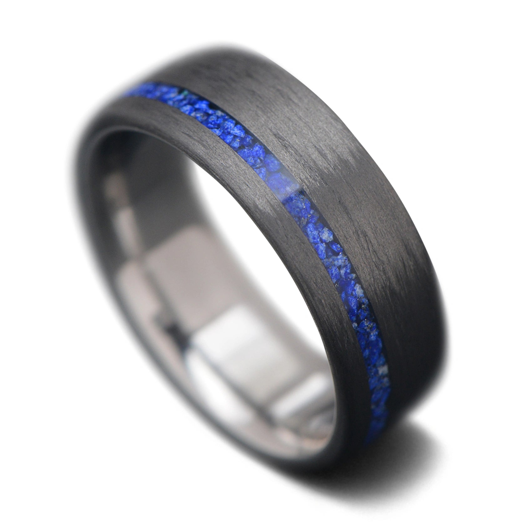 CarbonFiber Ring with Lapis Lazuli Inlay & Titanium Men's Wedding band