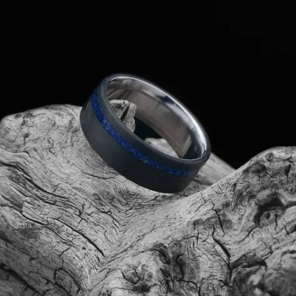CarbonFiber Ring with Lapis Lazuli Inlay & Titanium Men's Wedding band