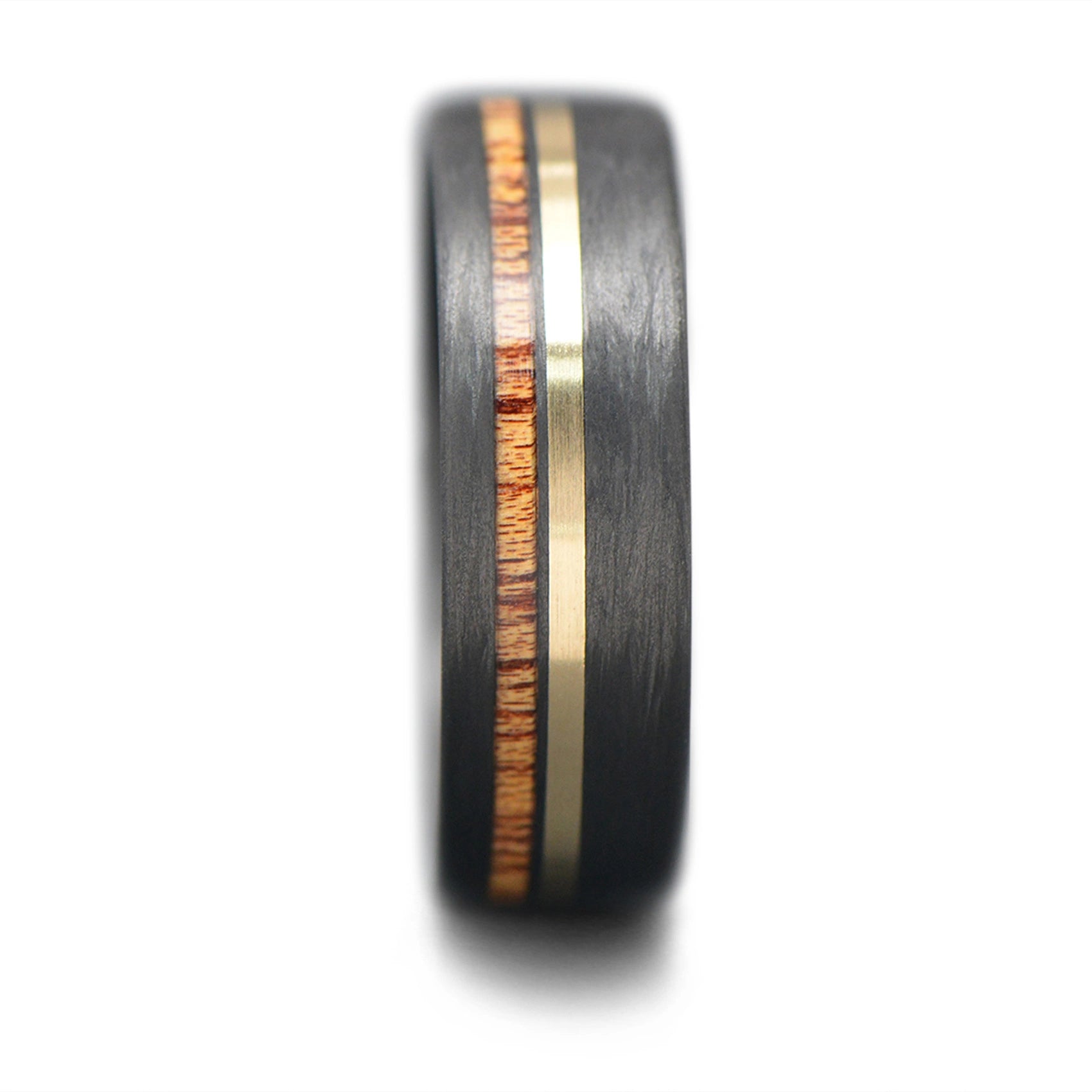 CarbonFiber Ring with 14K Gold and Mahogany Wood Inlay | Men's Wedding Band