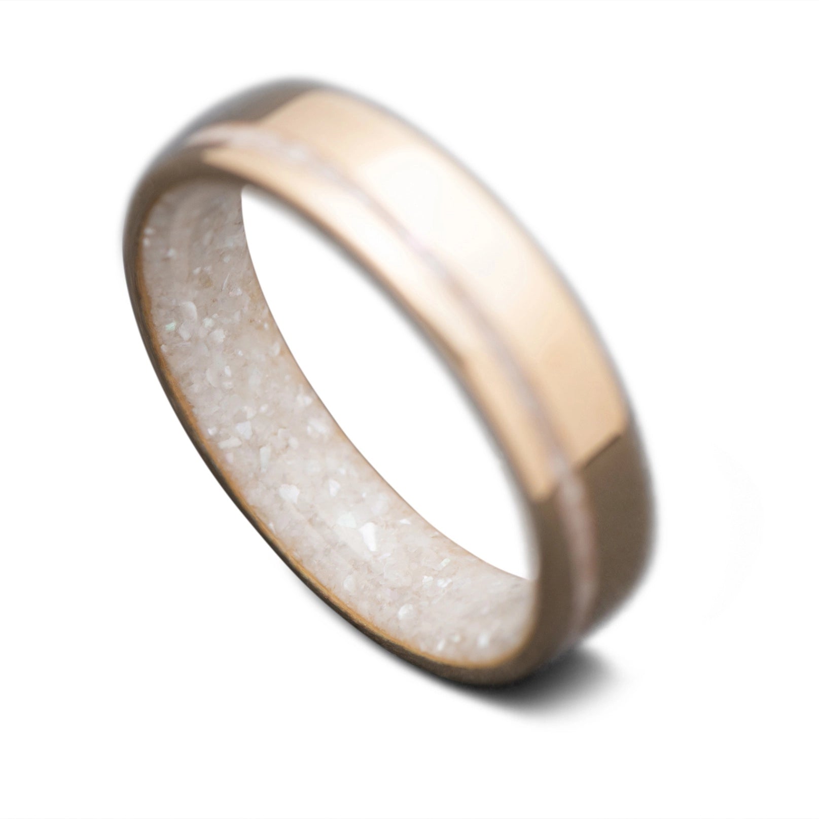 Unique Yellow Gold Wedding Band with Mother Of Pearl | 5mm