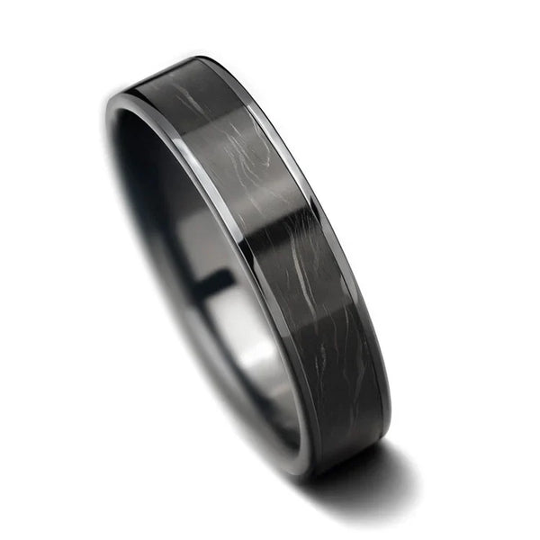 Black Titanium Wedding Band with Forged Carbon Fiber – Sesto Synergy