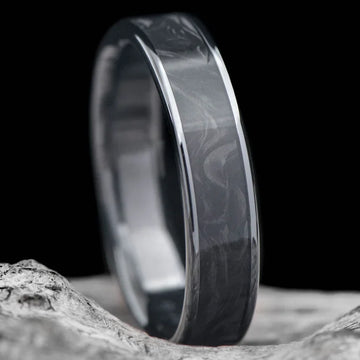 Black Titanium Wedding Band with Forged Carbon Fiber – Sesto Synergy
