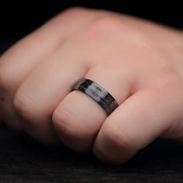 Black Titanium Men's Wedding Band with Crushed T-Rex & Meteorite