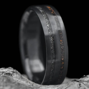 Black Titanium Men's Wedding Band with Crushed T-Rex & Meteorite