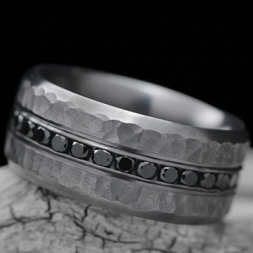 Tantalum Men's Wedding Band with Eternity Set Black Diamonds