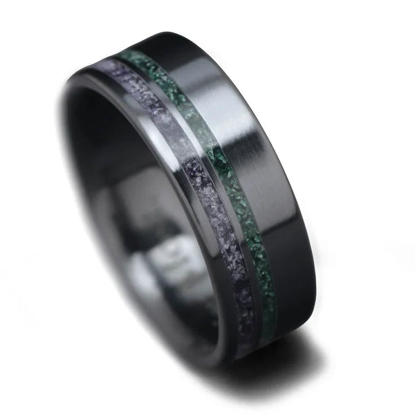 Black Titanium Men's Wedding Band with Amethyst & Moss Agate
