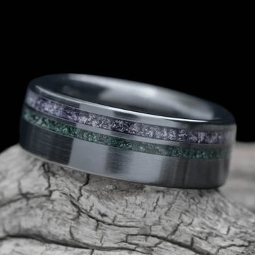 Black Titanium Men's Wedding Band with Amethyst & Moss Agate