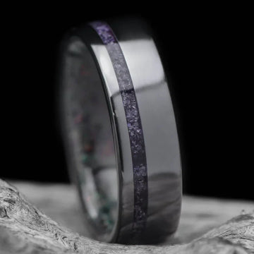 希少 undercover fragment titanium ring Black Titanium Men's Wedding Band with Amethyst Inlay & Black Fire