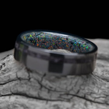 Black Titanium Men's Wedding Band with Amethyst Inlay & Black Fire