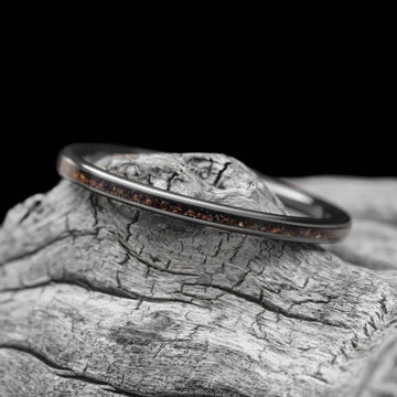 Black Titanium Wedding Band with Crushed T-Rex Inlay | 2mm Women's