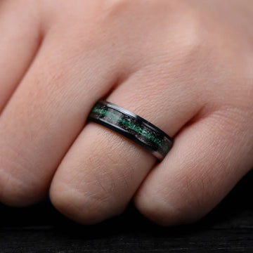 Black Titanium Men's Wedding Band with Meteorite & Malachite