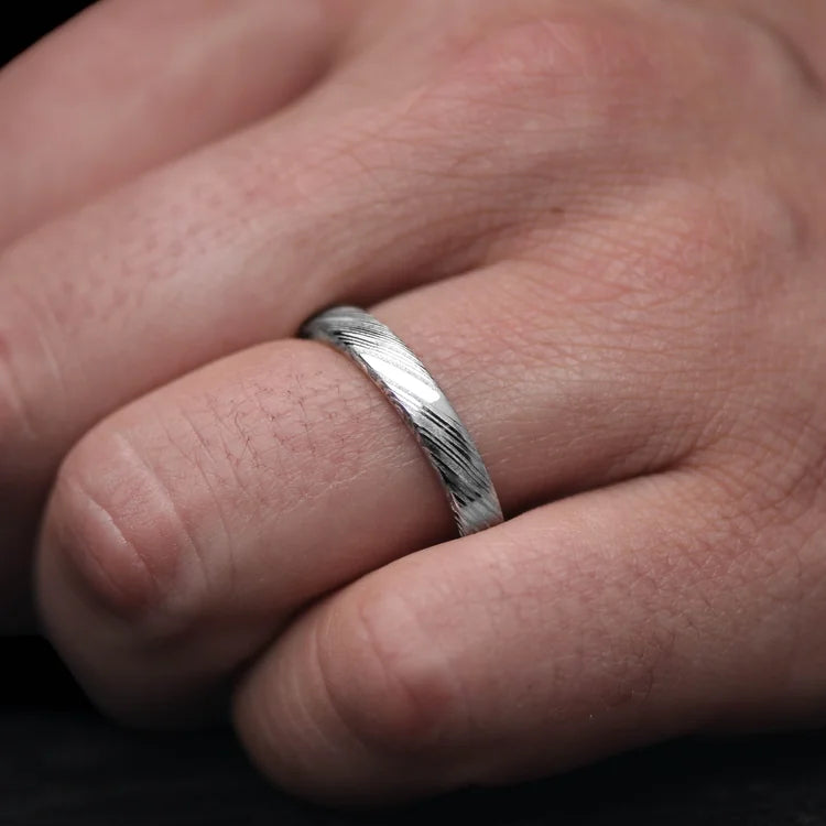 Heimskringla Wedding Band with 10KW Inner Sleeve on hand, 4mm custom flat profile ring, polished finish, simple custom ring, free engraving available.