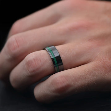 Black Titanium Men's Wedding Band with Malachite Inlay | 7mm