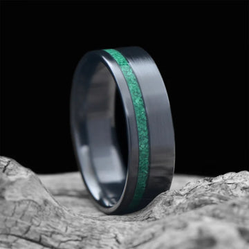 Black Titanium Men's Wedding Band with Malachite Inlay | 7mm