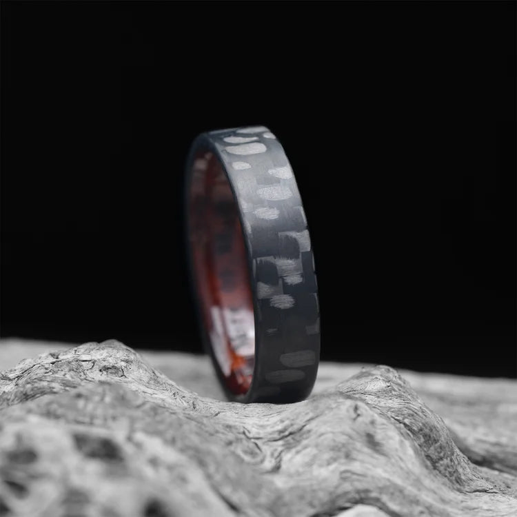 Twill Wedding Band with Thuya Inner Sleeve, 6mm Men's Matte Finish Custom Ring on White Sea Branch - Free Engraving