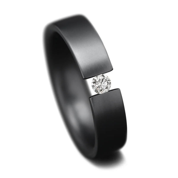 Black Titanium Wedding Band with Tension Set Diamond | 5mm Custom