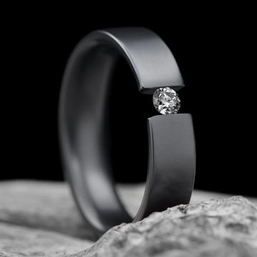 Black Titanium Wedding Band with Tension Set Diamond | 5mm Custom