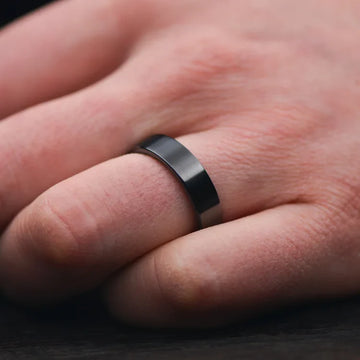 Black Titanium Men's Wedding Band with Black Fire Opal Sleeve