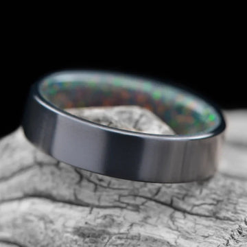 Black Titanium Men's Wedding Band with Black Fire Opal Sleeve