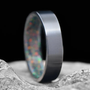 Black Titanium Men's Wedding Band with Black Fire Opal Sleeve