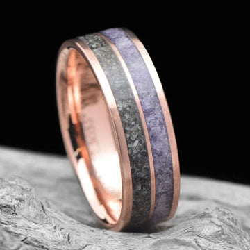 14K Rose Gold Wedding Band with Amethyst & Alexandrite Inlays