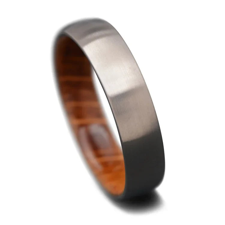 Titanium Wedding Band with Whiskey Barrel Oak Sleeve | 5mm Custom