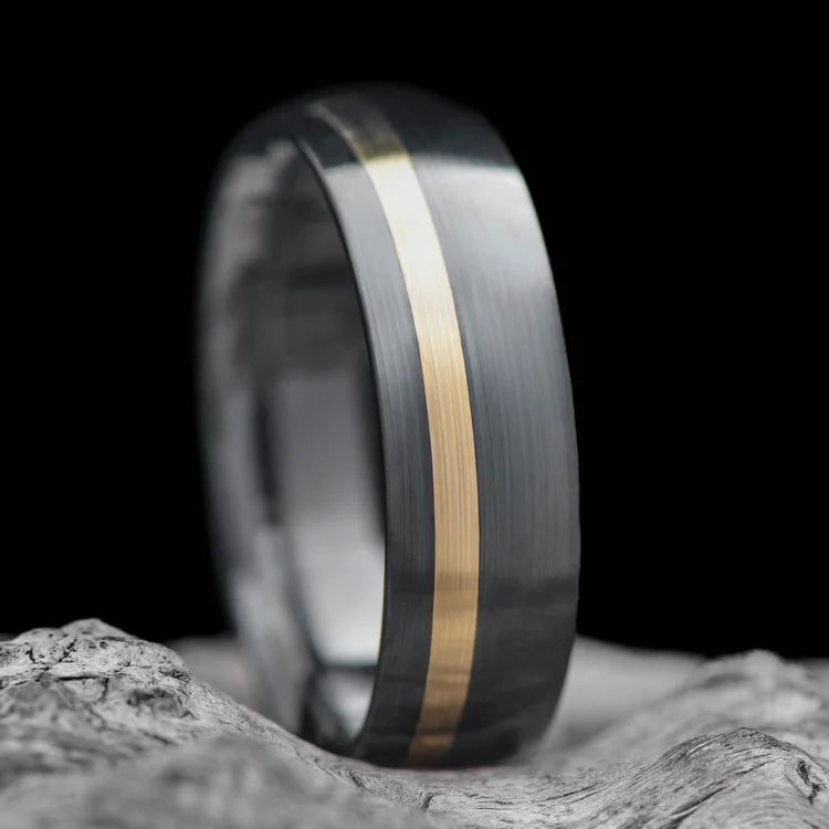 Black Titanium Men's Wedding Band with 14K Yellow Gold Inlay | 7mm