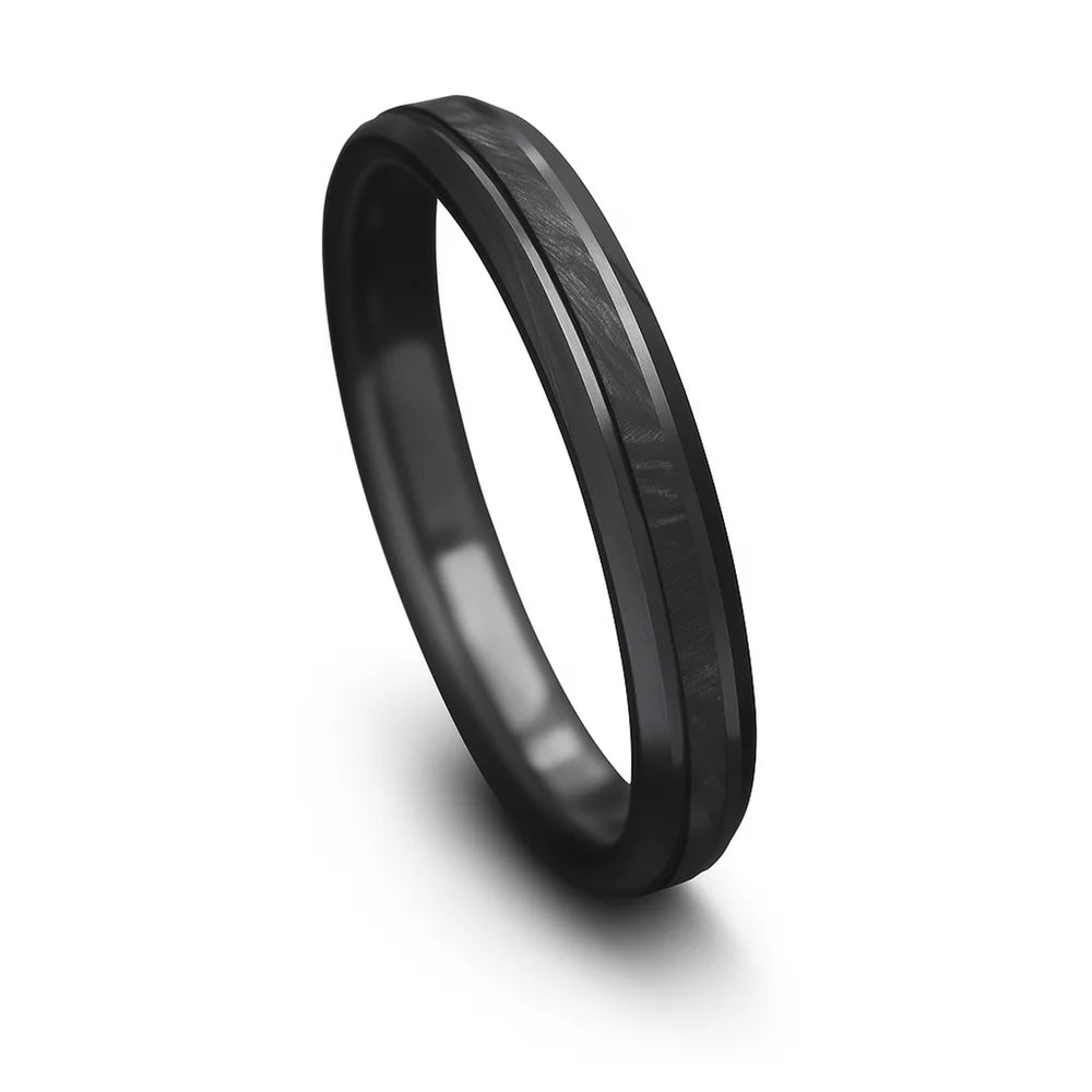Black Titanium Wedding Band with Forged Central Inlay | 3mm