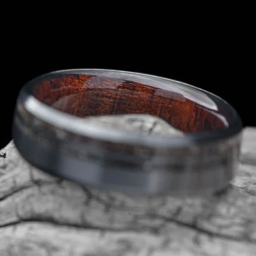 Black Titanium Men's Wedding Band with T-Rex & Meteorite Inlays