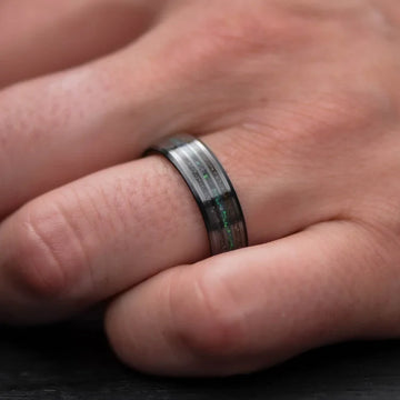 Black Titanium Men's Wedding Band with Meteorite, T-Rex, and Black