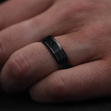 Black Wedding band with Forged Carbon Fiber| 7mm Men's Wedding