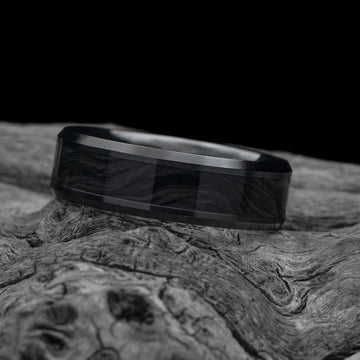Black Wedding band with Forged Carbon Fiber| 7mm Men's Wedding