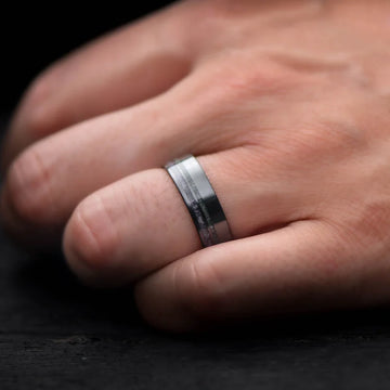Black Titanium Men's Wedding Band with Amethyst & Moss Agate