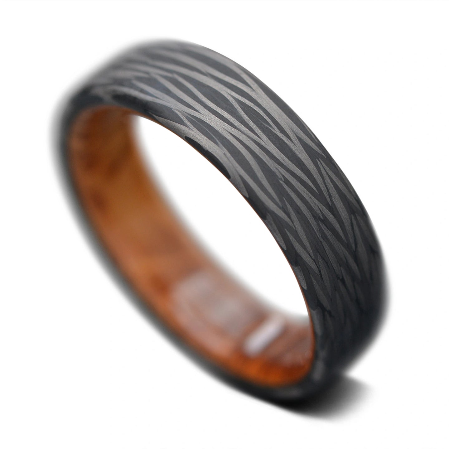 Carbon Fiber Wave ring with Whiskey Barrel Oak | Men's Wedding Band