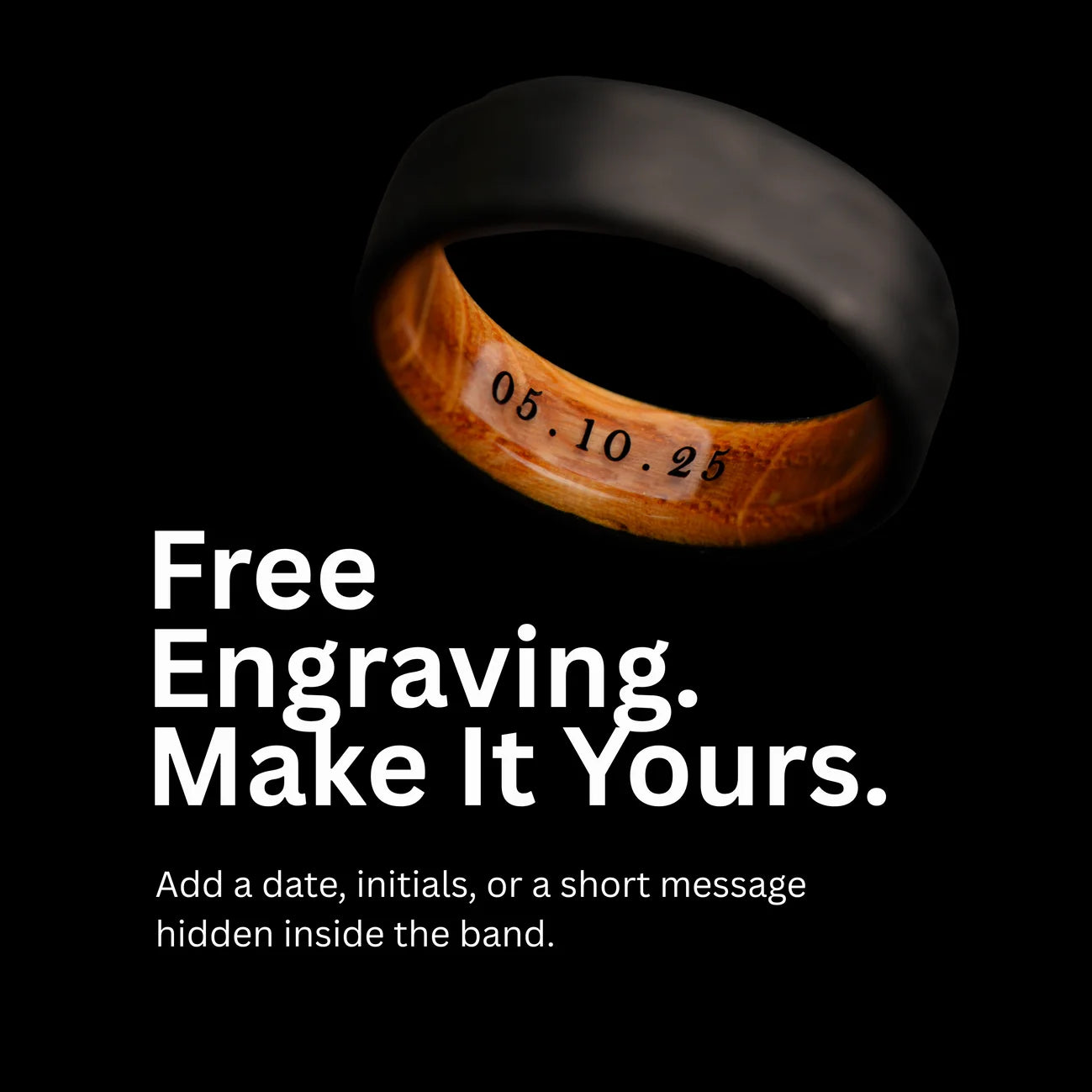 Wedding ring with custom date engraved inside the band.