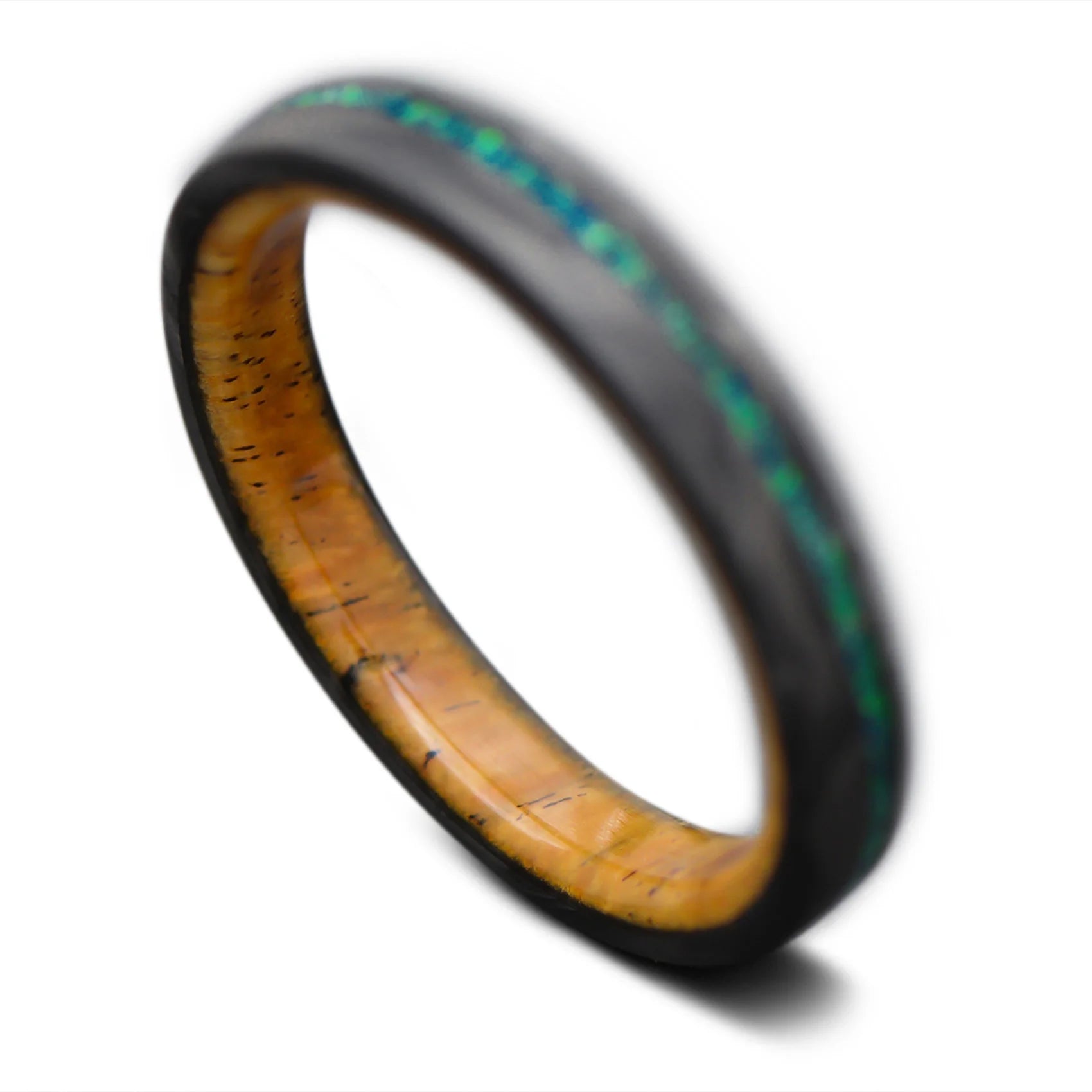 Back of  Forged carbon fiber ring with wood inner sleeve, 4mm -THE HORIZON