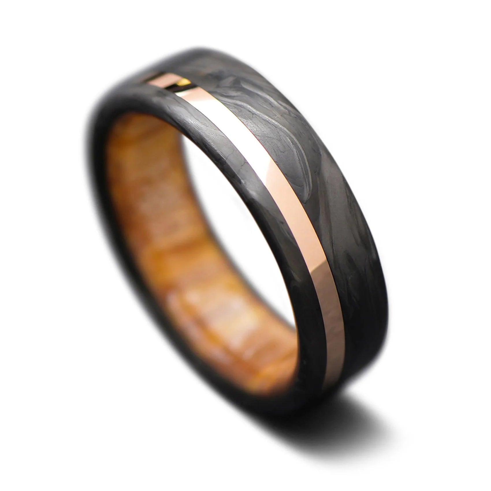 Carbon fiber and rose gold wedding ring, modern and unique ring