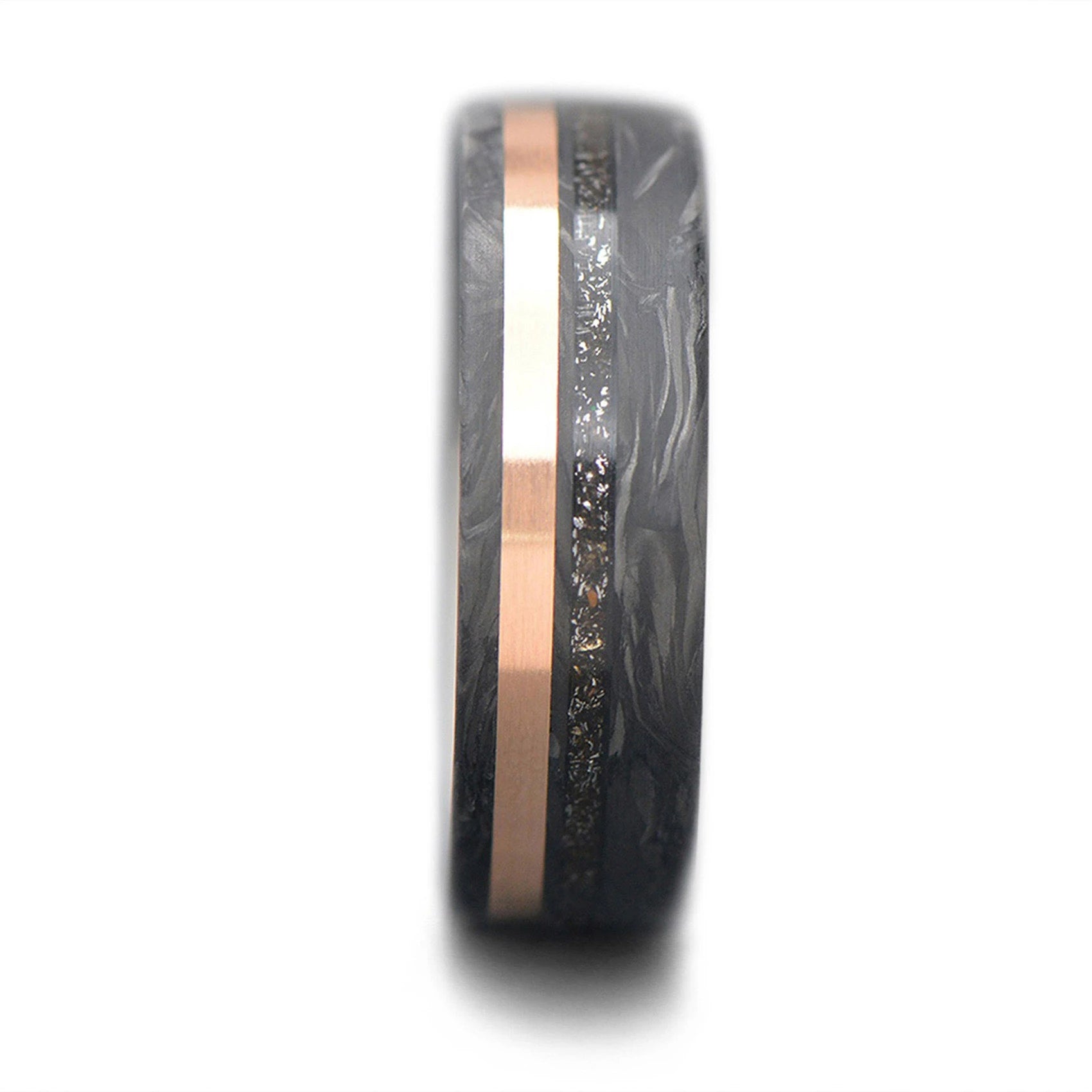 CarbonForged Core Ring with Meteorite, Rose Gold inlay and Titanium inner sleeve, 7mm -THE ODYSSEY