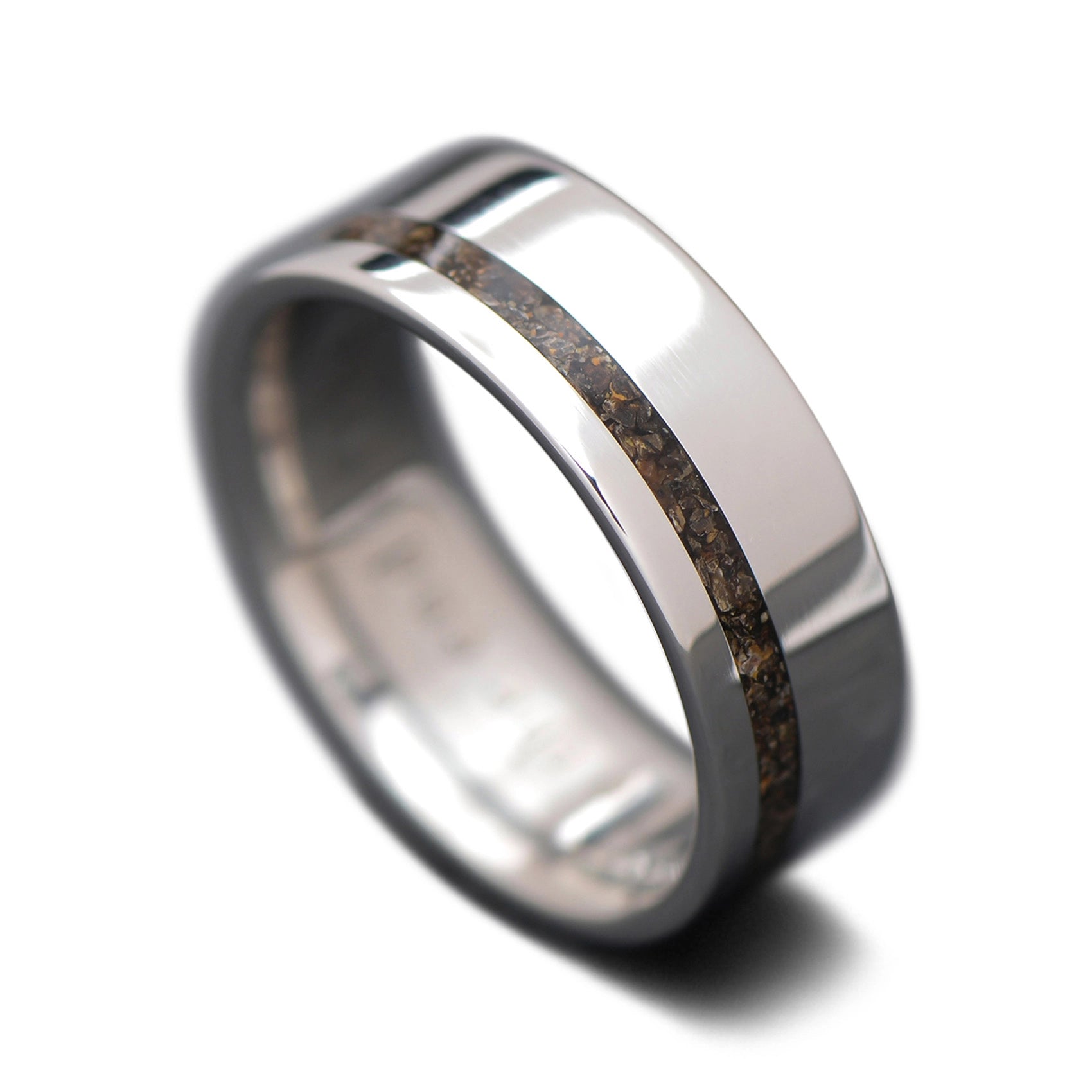 Titanium Core Ring with  Crushed T-Rex inlay, 8mm -THE SHIFT