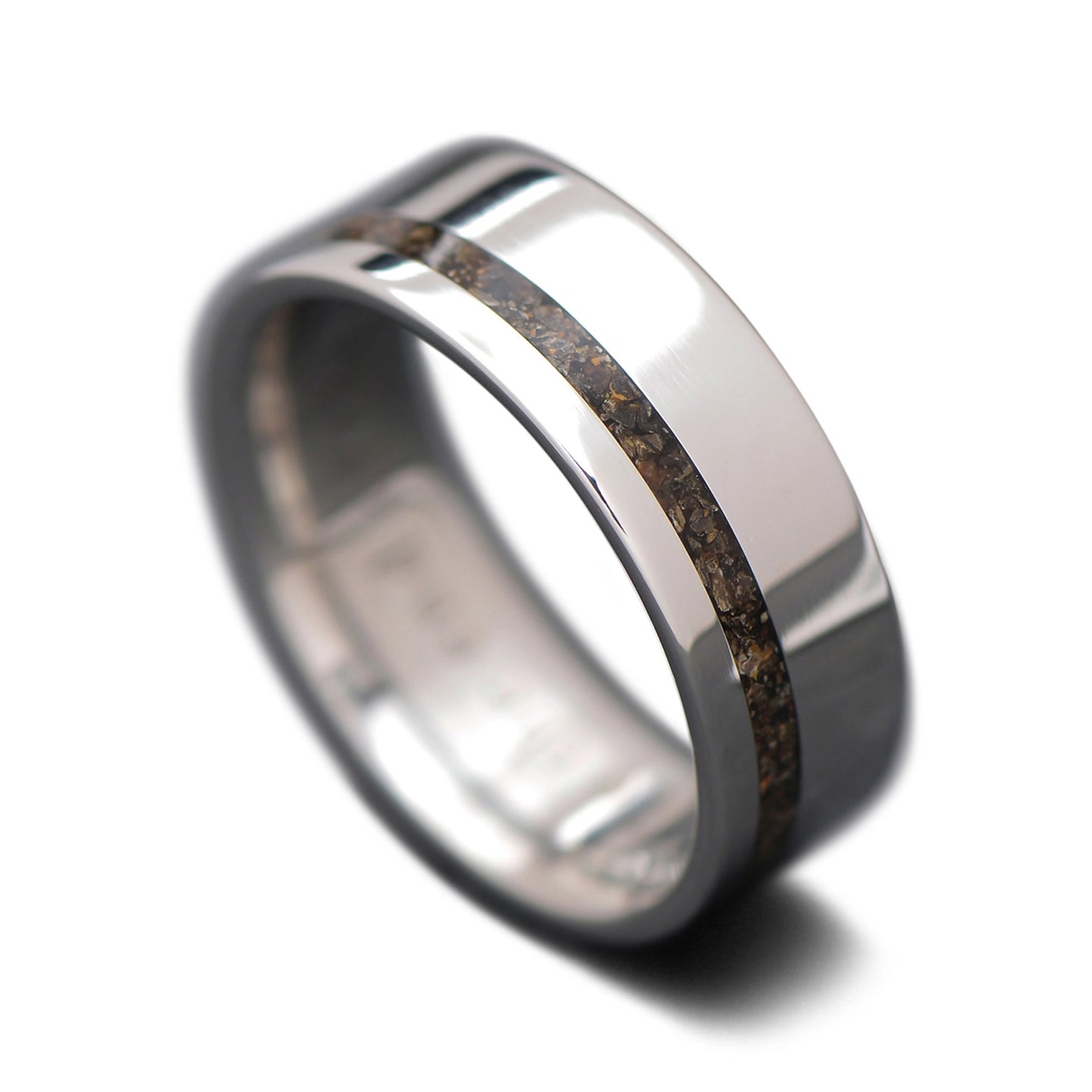 Unique Titanium Men Wedding Band with Genuine T-Rex Inlay | 8mm | Flat