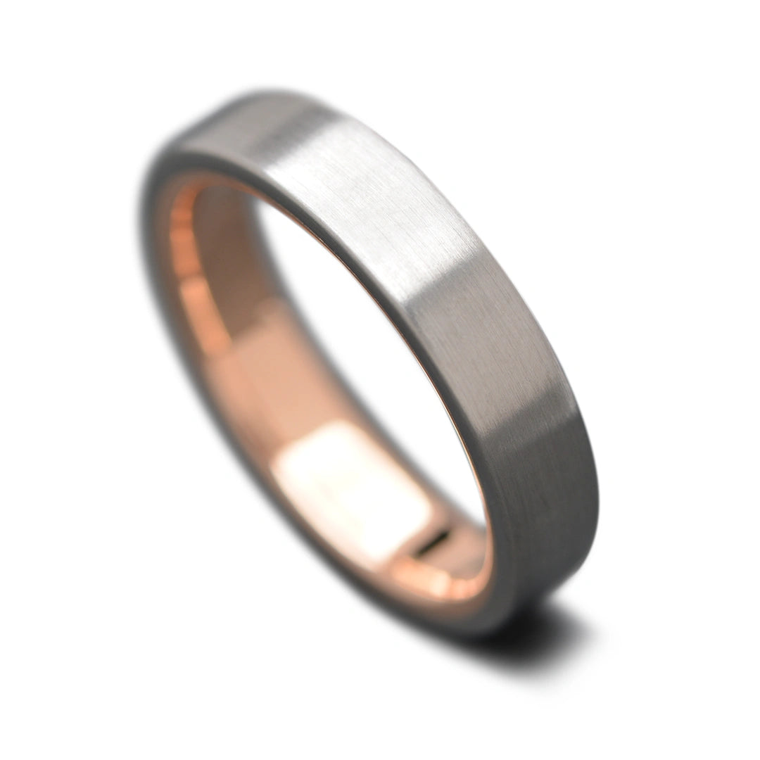 Unique Titanium Wedding Band with Rose Gold Sleeve | 7mm | Flat Profile