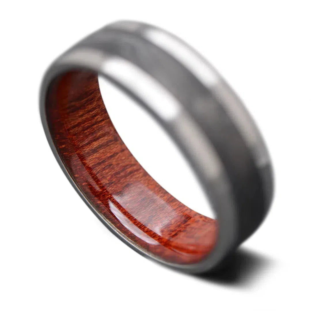 Back of Titanium core ring with CarbonForged inlay and Bloodwood inner sleeve, 8mm -THE CORE