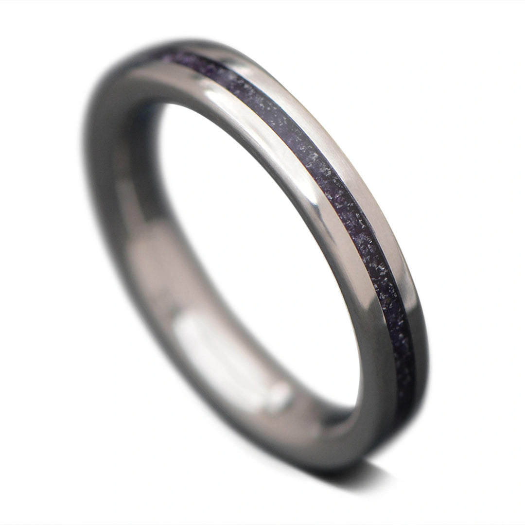 Titanium ring with Purple Amethyst Mineral Inlay | Woman Jewelry