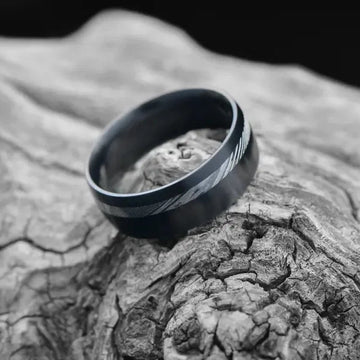 Men's Black Zirconium Wedding Band | Damascus Inlay | 7mm | Domed Men's Black Zirconium Wedding Band | Damascus Inlay | 7mm | Domed