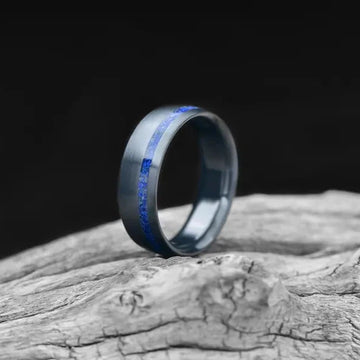 Black Zirconium ring with Lapis Lazuli | Mens Wedding Band | 7mm