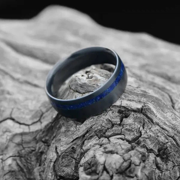 Black Zirconium ring with Lapis Lazuli | Mens Wedding Band | 7mm Black Zirconium ring with Lapis Lazuli | Mens Wedding Band | 7mm